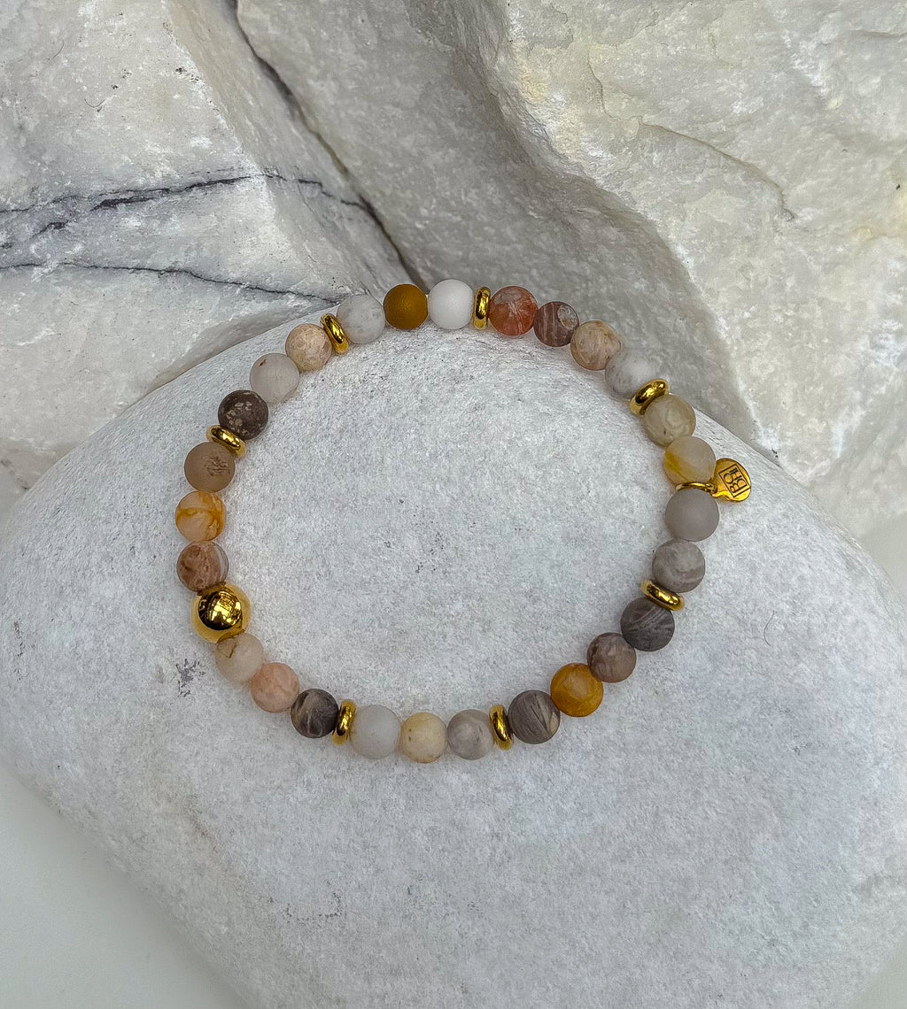 Bodhi Armband dames - Frosted bamboebladagaat 6mm