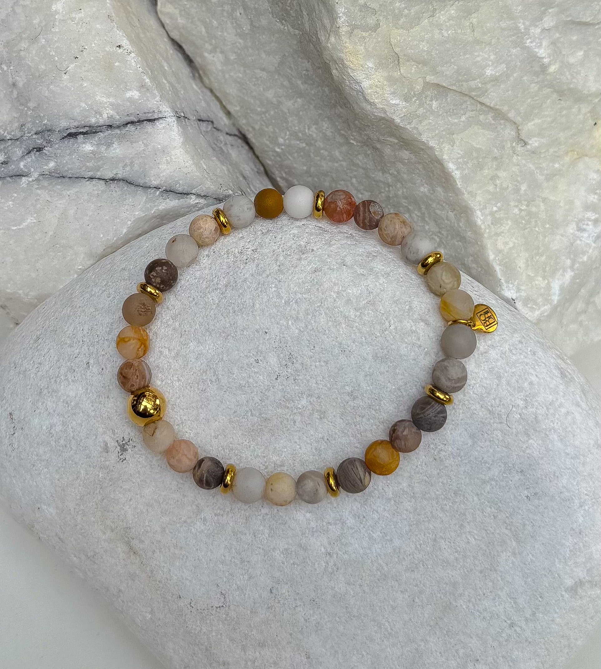 Bodhi Armband dames - Frosted bamboebladagaat 6mm