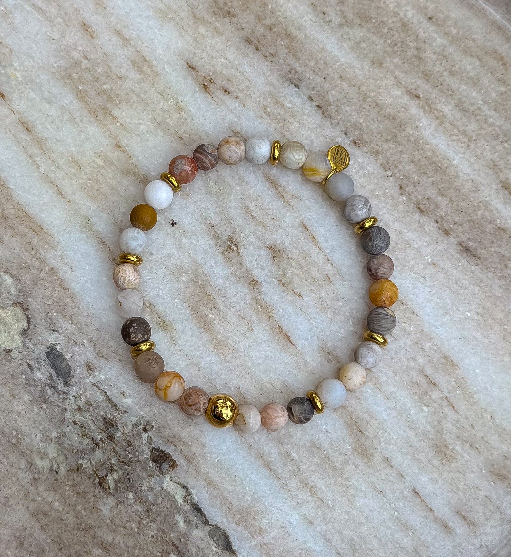 Bodhi Armband dames - Frosted bamboebladagaat 6mm