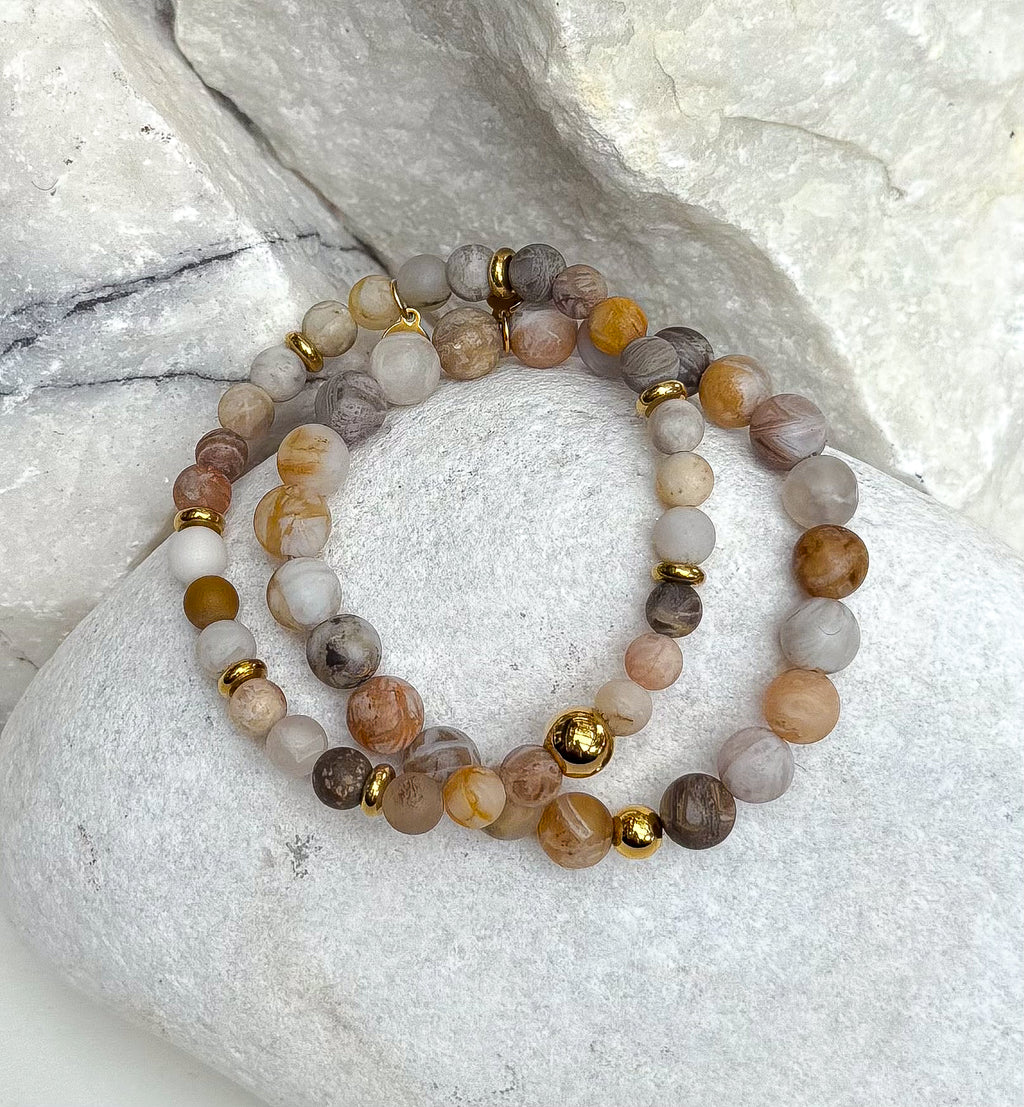 Bodhi Armband dames - Frosted bamboebladagaat 6mm