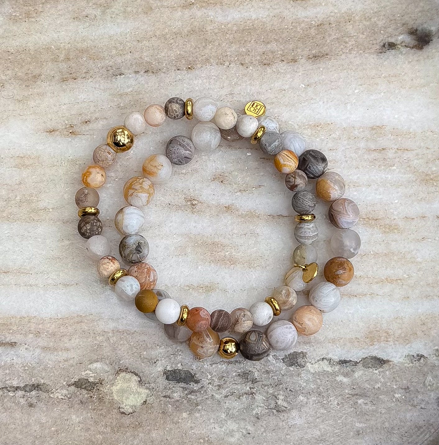 Bodhi Armband dames - Frosted bamboebladagaat 6mm