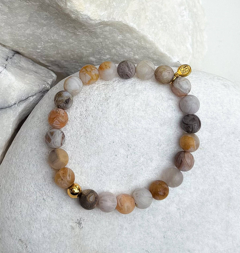 Bodhi Armband Dames - Frosted bamboebladagaat 8mm