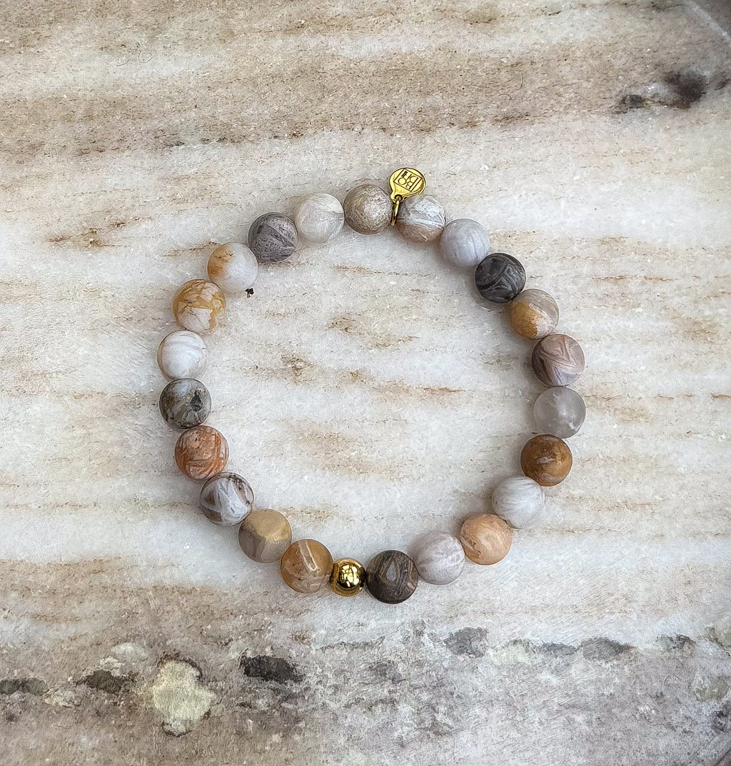 Bodhi Armband Dames - Frosted bamboebladagaat 8mm