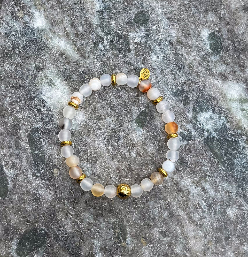 Bodhi Armband Dames - Frosted witte sardonyx 6mm