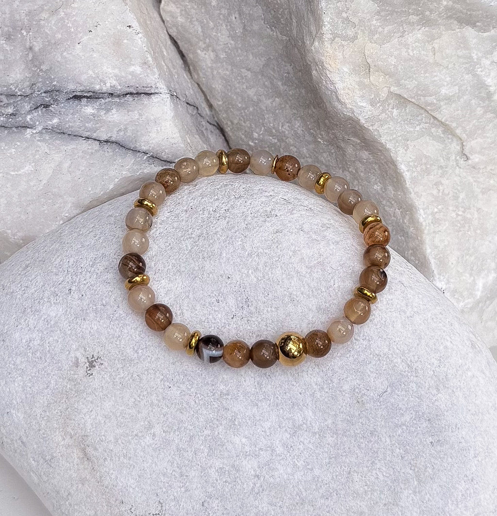 Bodhi Armband Dames - Bruine agaat 6mm