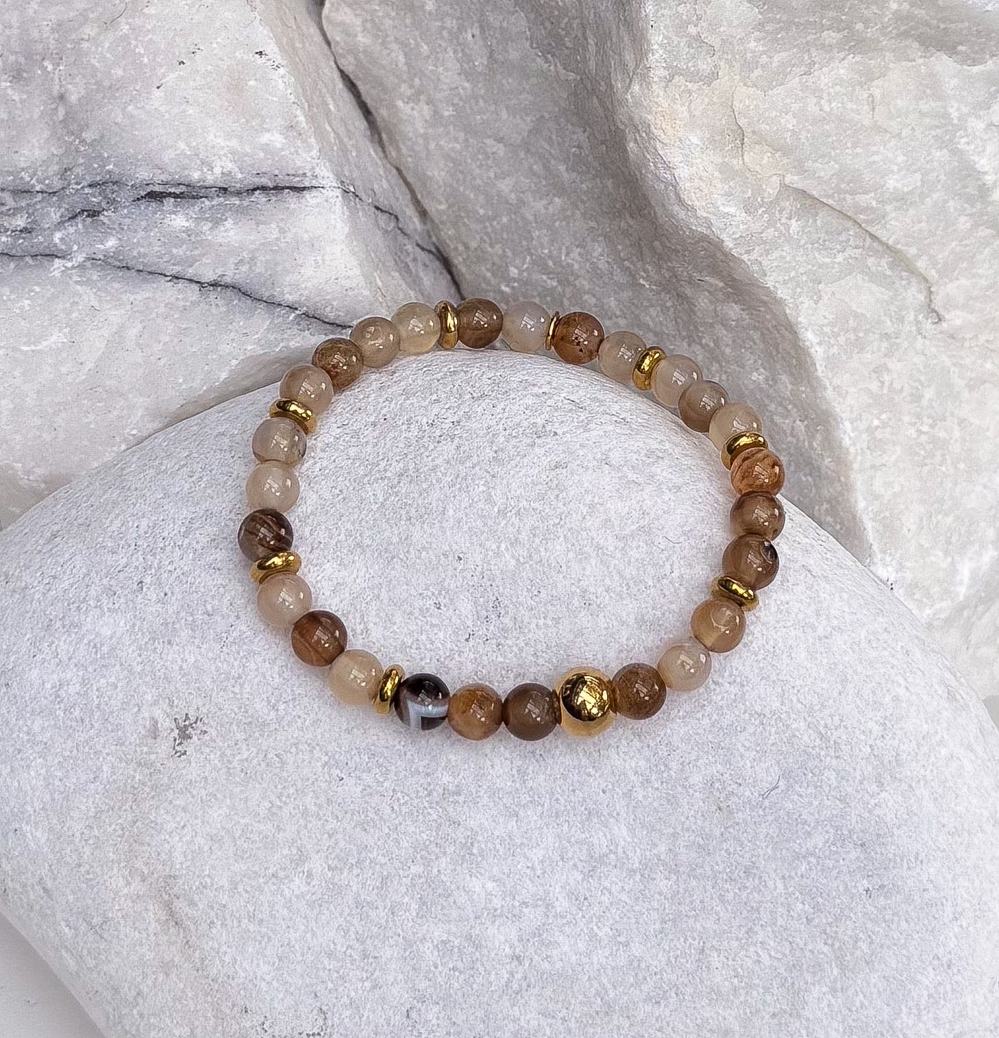 Bodhi Armband Dames - Bruine agaat 6mm