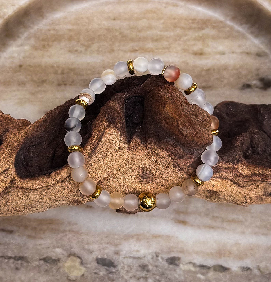 Bodhi Armband Dames - Frosted witte sardonyx 6mm