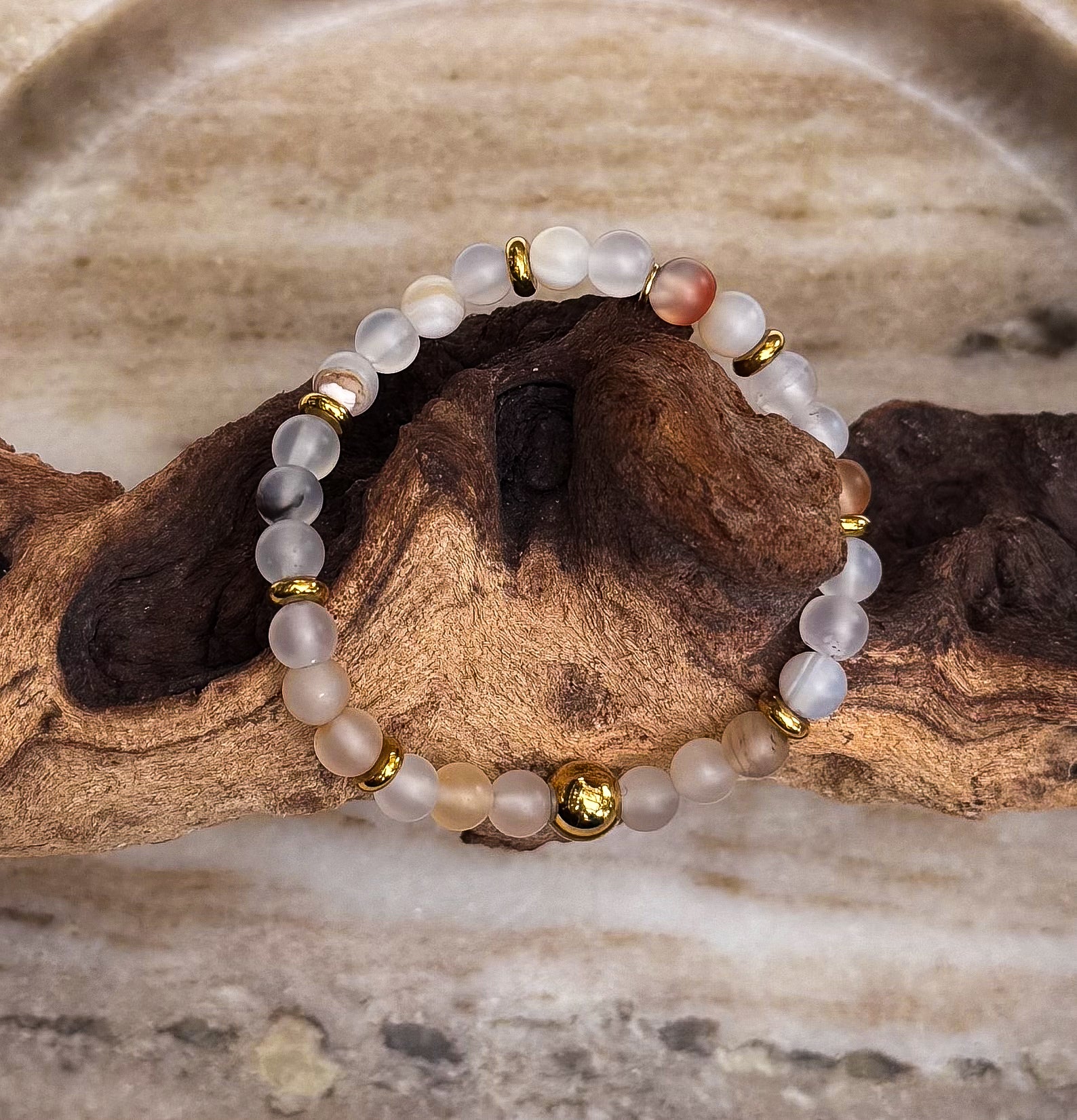 Bodhi Armband Dames - Frosted witte sardonyx 6mm