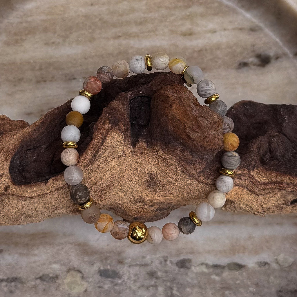 Bodhi Armband dames - Frosted bamboebladagaat 6mm