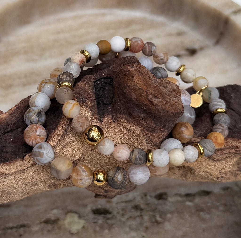 Bodhi Armband dames - Frosted bamboebladagaat 6mm